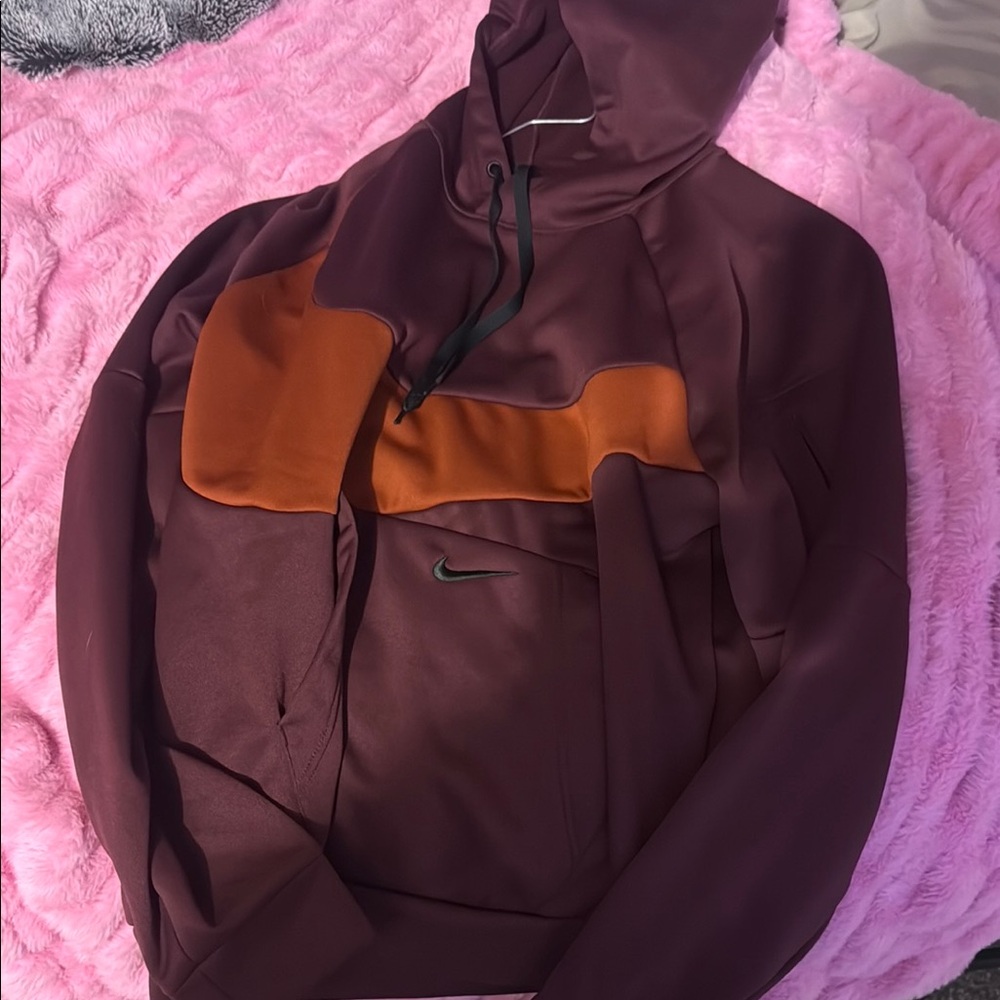 Nike Brown and Orange Fleece Jacket with High Collar